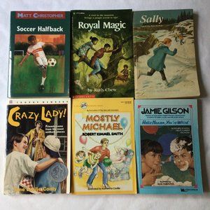 Six books for 3rd-4th grade reading level; Soccer Halfback, Royal Magic, Sally,